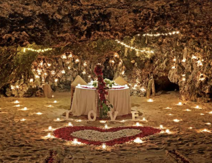Romantic dinner in a private cave by the ocean