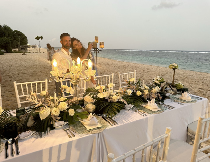 Dinner with guests on a private beach