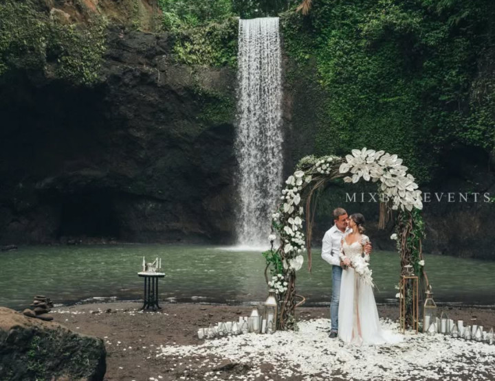 Exotic Waterfall in the Tropical Jungle of Bali
