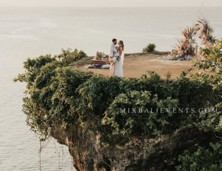 A cliff with a breathtaking view of the ocean in the south of Bali