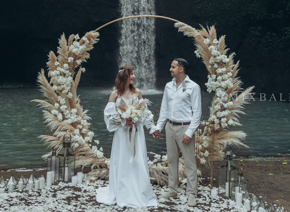 Pampas Wedding on the Waterfall in the Tropical Jungle of Bali