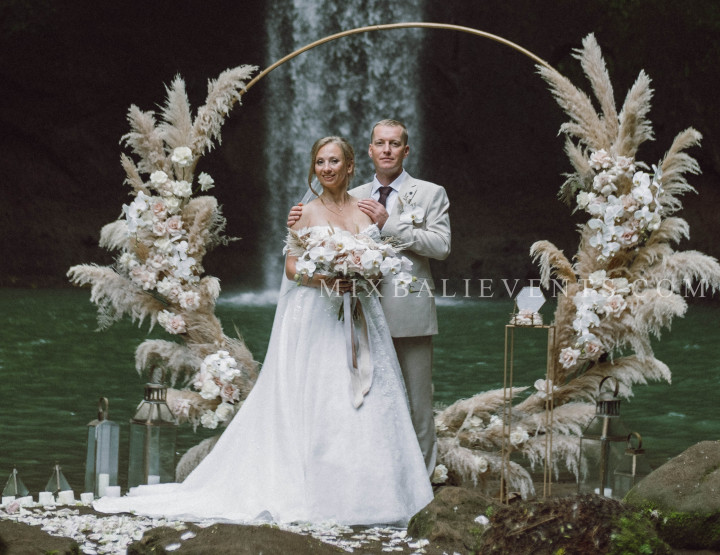 Pampas Wedding on the Waterfall in the Tropical Jungle of Bali