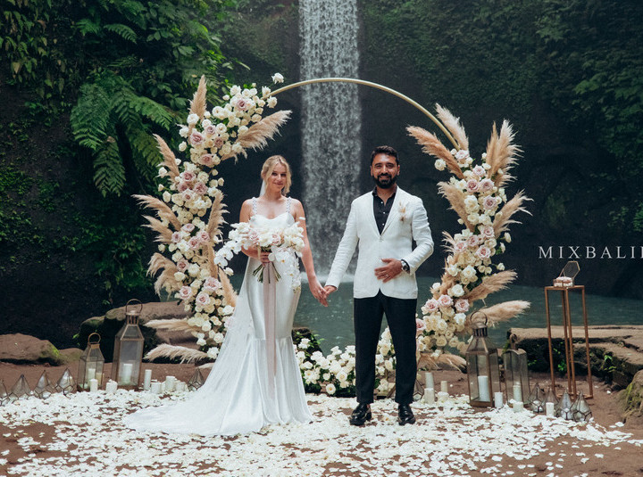 Pampas Wedding on the Waterfall in the Tropical Jungle of Bali