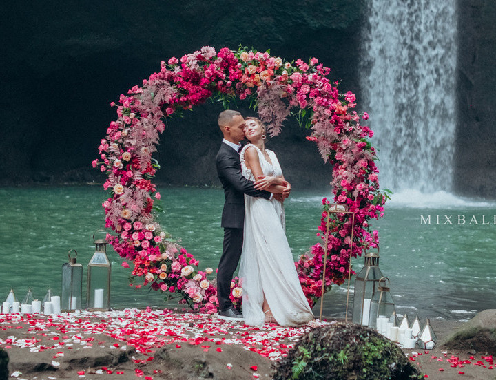 Pink & Marsala Wedding on the Waterfall in the Tropical Jungle of Bali