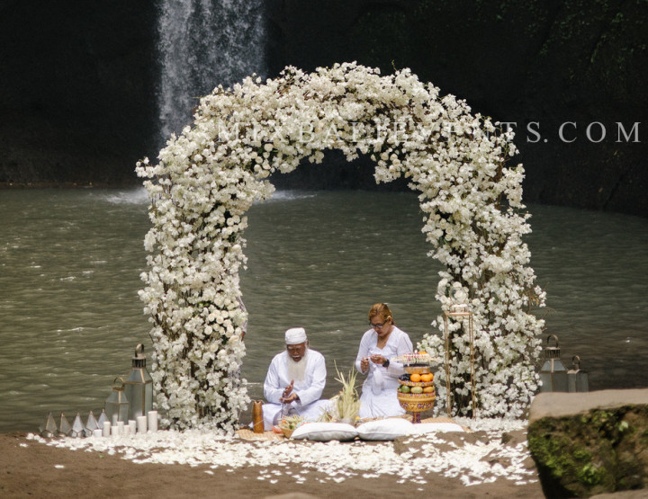 Traditional Balinese Wedding on the Waterfall in the Tropical Jungle of Bali