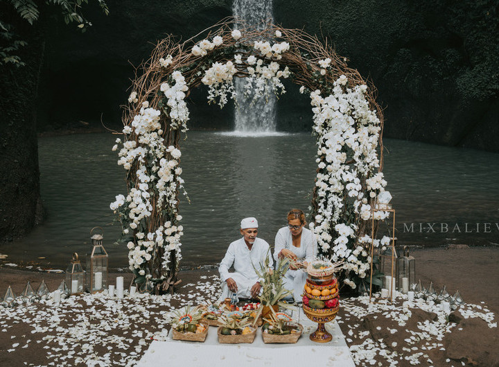 Traditional Balinese Wedding on the Waterfall in the Tropical Jungle of Bali