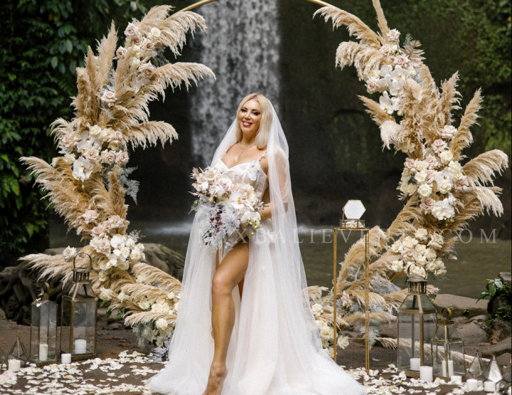 Pampas Wedding on the Waterfall in the Tropical Jungle of Bali